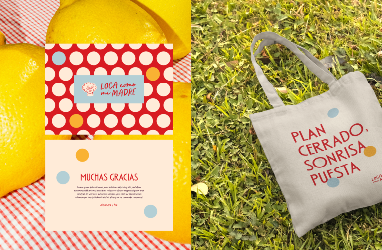 Diseño de papelería y tote bag Loca Como Mi Madre proyecto branding Get Me