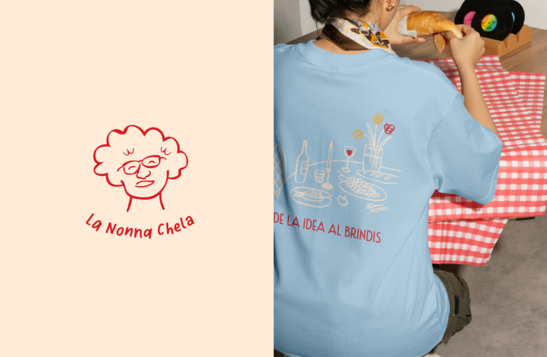 ustración La Nonna Chela y camiseta branding Loca Como Mi Madre diseño Get Me