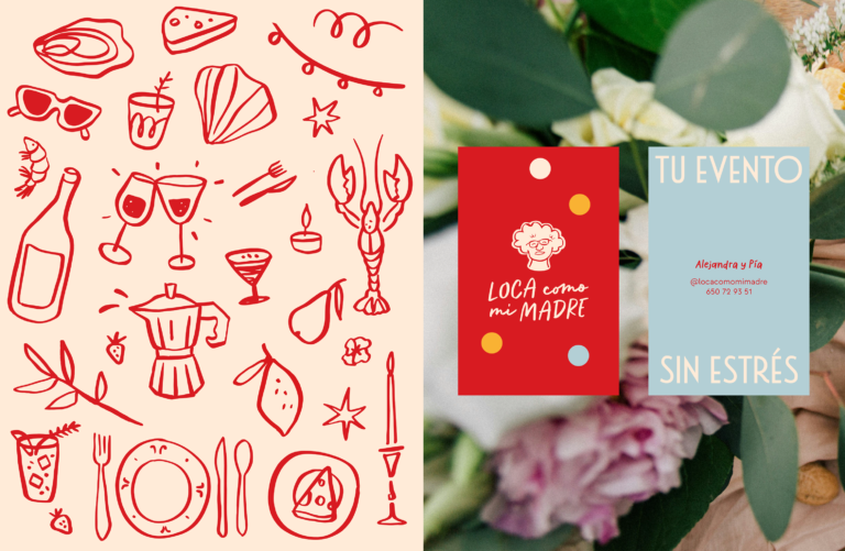 Iconos ilustrados gastronomía y eventos identidad visual Loca Como Mi Madre