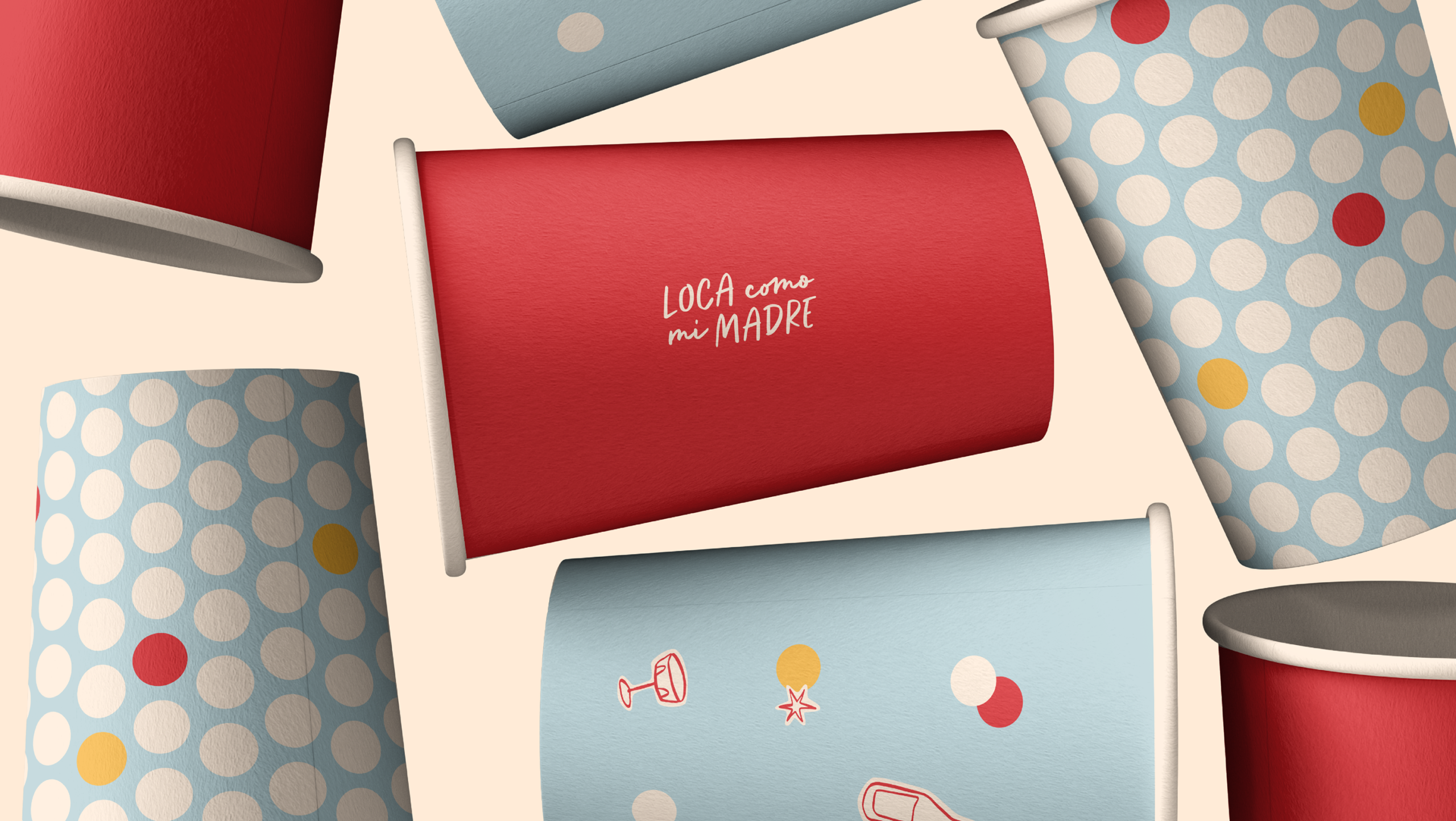 Diseño de vasos con identidad visual Loca Como Mi Madre proyecto branding